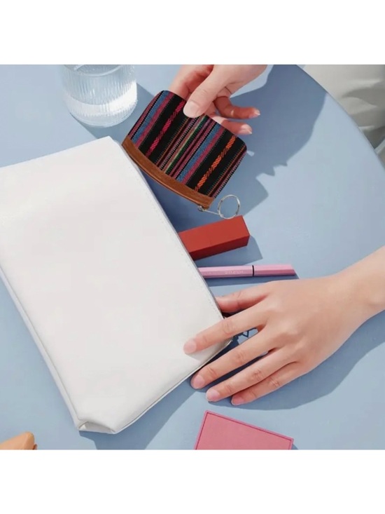 ⭐️ 5 for $25 Striped Woven Canvas Keyring Coin Pouch in Multicolor with Zipper - Picture 7 of 9